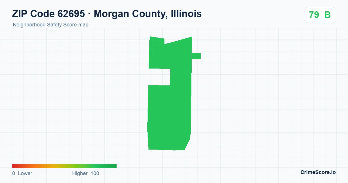 ZIP Code 62695 in Morgan County, Illinois neighborhood Safety Score map