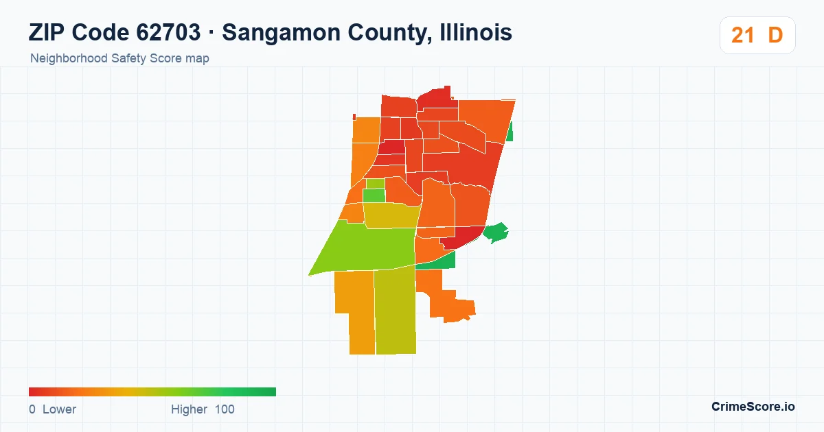 ZIP Code 62703 in Sangamon County, Illinois neighborhood Safety Score map