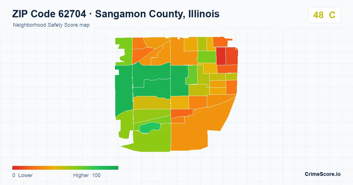 ZIP Code 62704 in Sangamon County, Illinois neighborhood Safety Score map