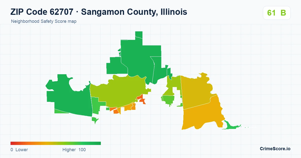 ZIP Code 62707 in Sangamon County, Illinois neighborhood Safety Score map