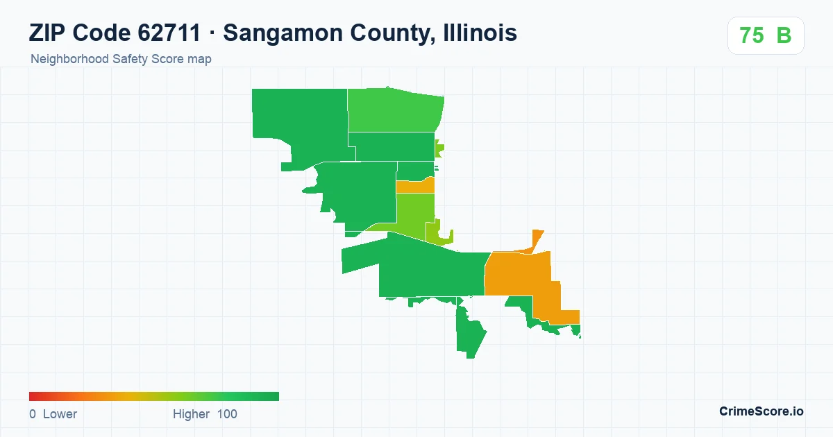 ZIP Code 62711 in Sangamon County, Illinois neighborhood Safety Score map