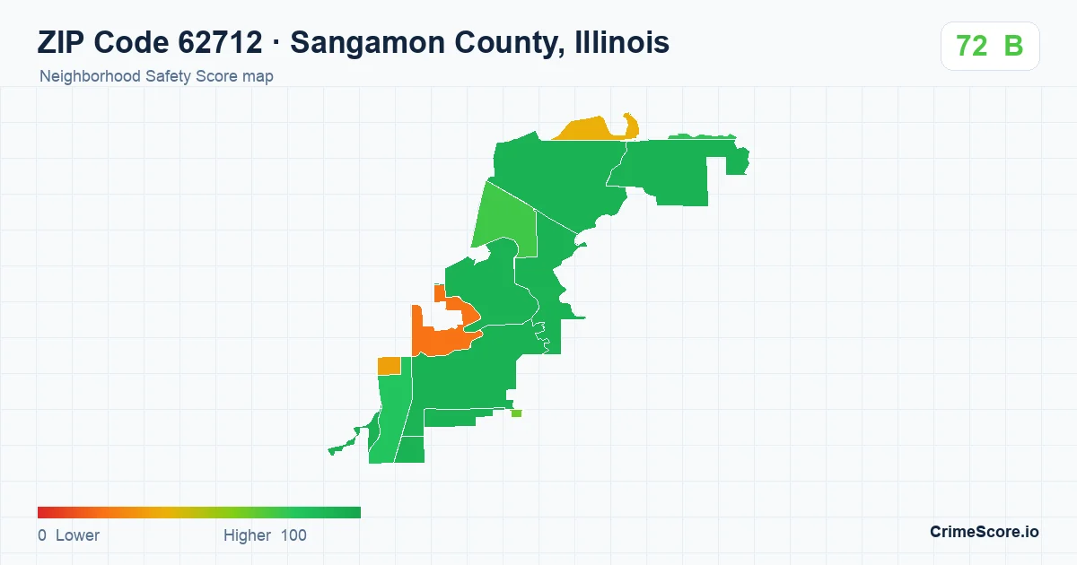 ZIP Code 62712 in Sangamon County, Illinois neighborhood Safety Score map