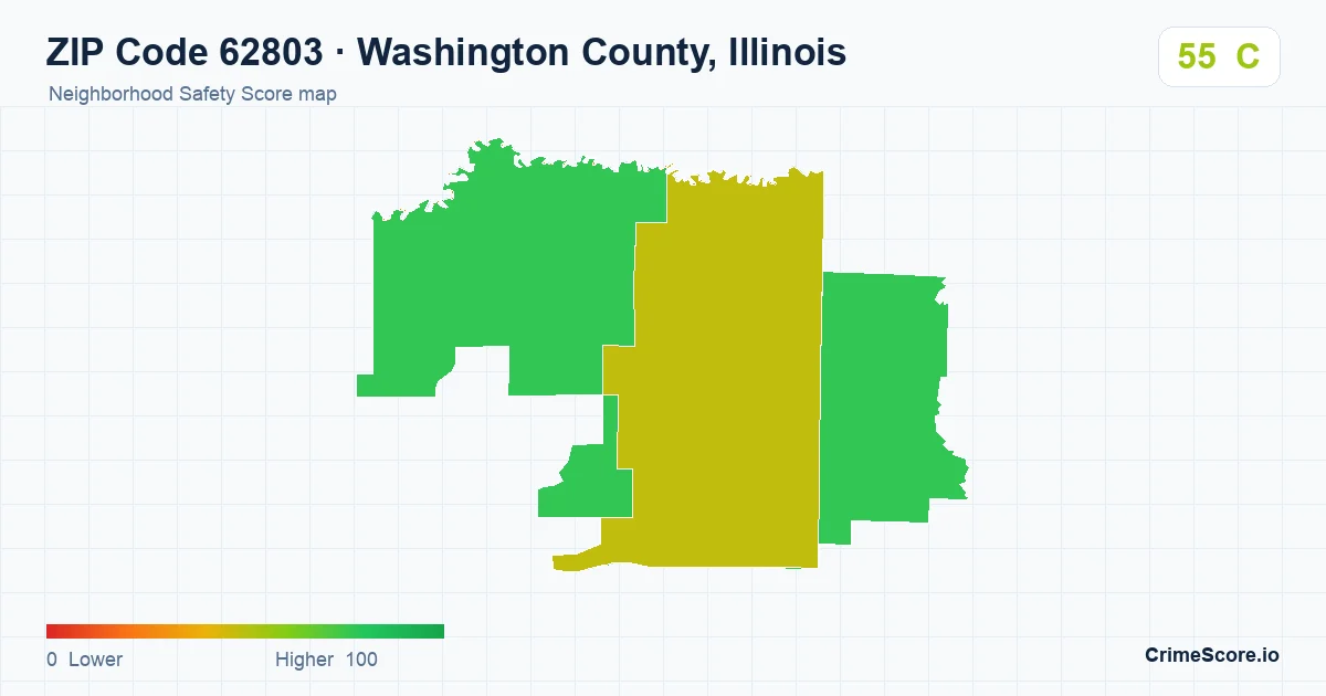 ZIP Code 62803 in Washington County, Illinois neighborhood Safety Score map