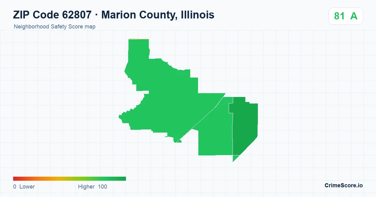 ZIP Code 62807 in Marion County, Illinois neighborhood Safety Score map