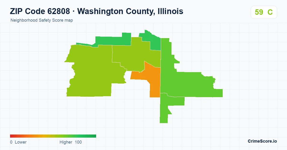 ZIP Code 62808 in Washington County, Illinois neighborhood Safety Score map