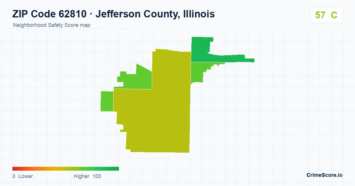 ZIP Code 62810 in Jefferson County, Illinois neighborhood Safety Score map