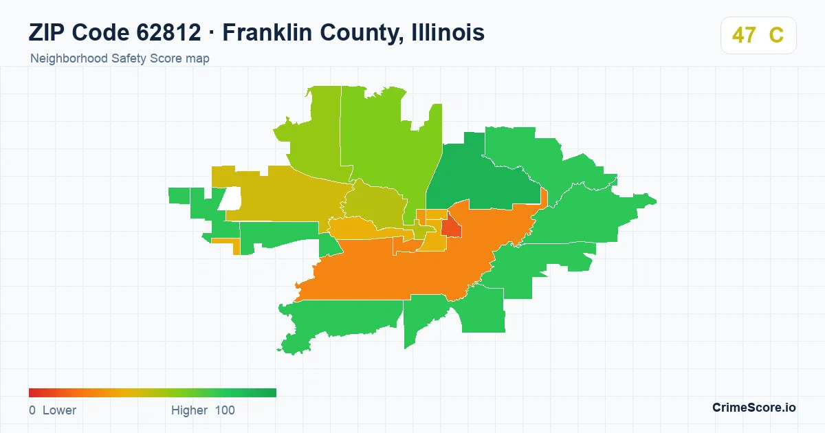 ZIP Code 62812 in Franklin County, Illinois neighborhood Safety Score map
