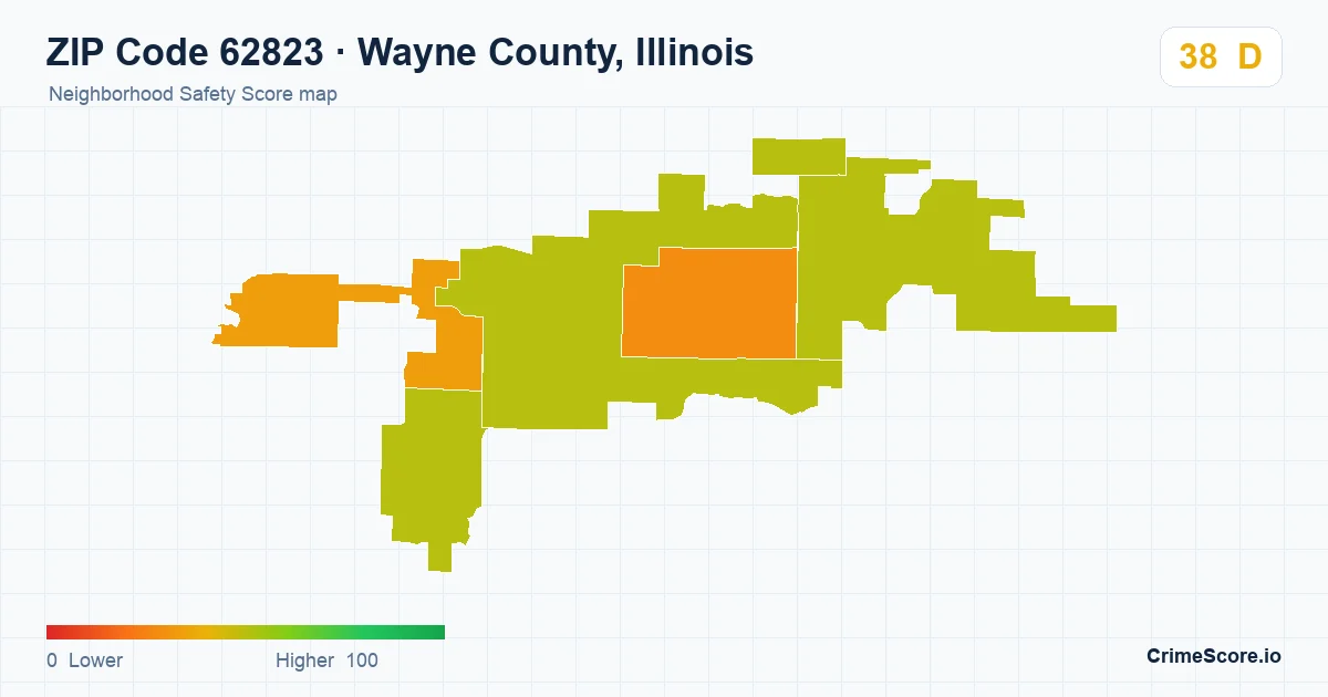 ZIP Code 62823 in Wayne County, Illinois neighborhood Safety Score map