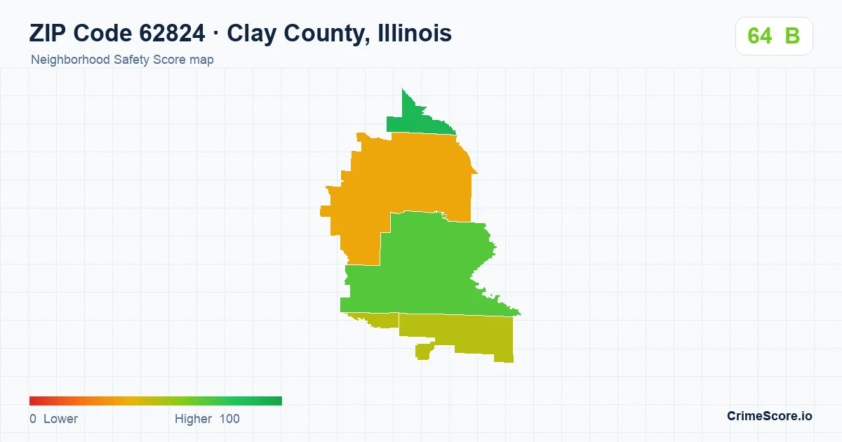 ZIP Code 62824 in Clay County, Illinois neighborhood Safety Score map
