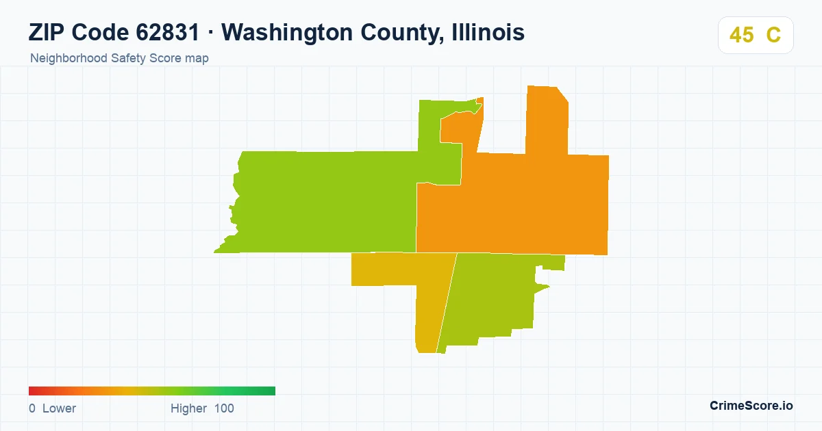 ZIP Code 62831 in Washington County, Illinois neighborhood Safety Score map