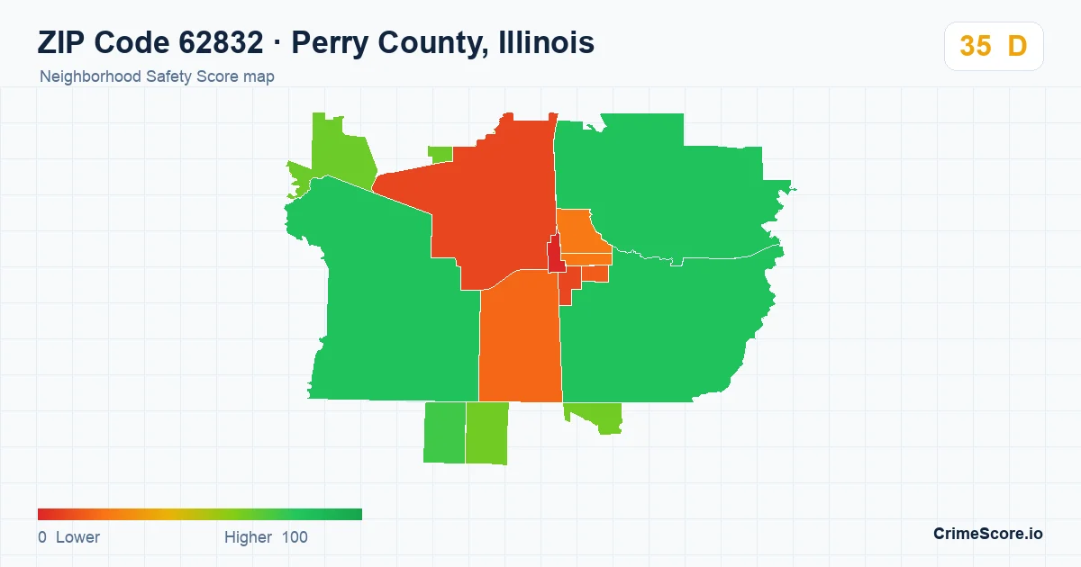 ZIP Code 62832 in Perry County, Illinois neighborhood Safety Score map