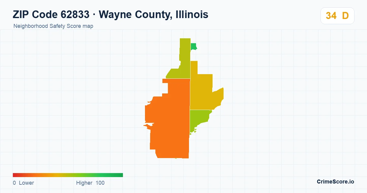 ZIP Code 62833 in Wayne County, Illinois neighborhood Safety Score map