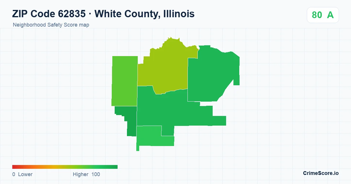 ZIP Code 62835 in White County, Illinois neighborhood Safety Score map