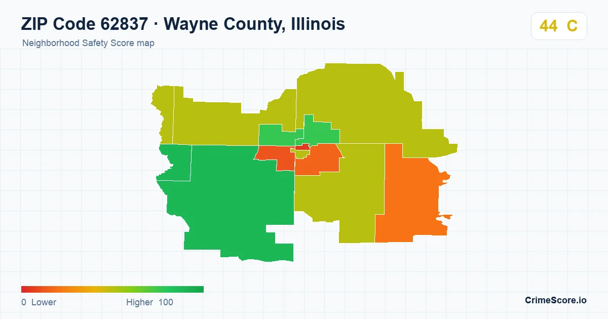 ZIP Code 62837 in Wayne County, Illinois neighborhood Safety Score map