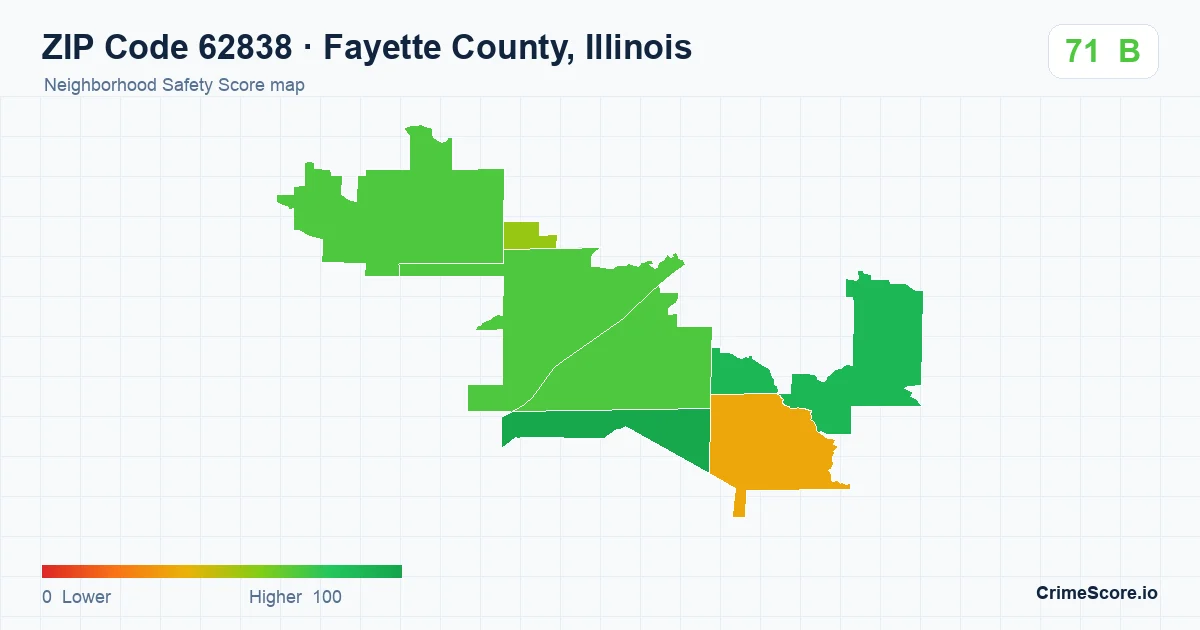 ZIP Code 62838 in Fayette County, Illinois neighborhood Safety Score map