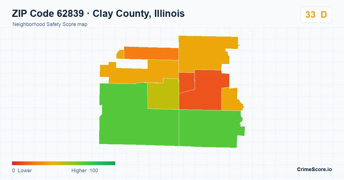 ZIP Code 62839 in Clay County, Illinois neighborhood Safety Score map