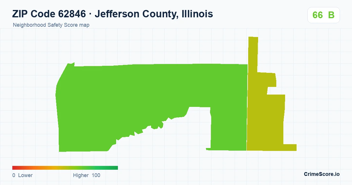 ZIP Code 62846 in Jefferson County, Illinois neighborhood Safety Score map