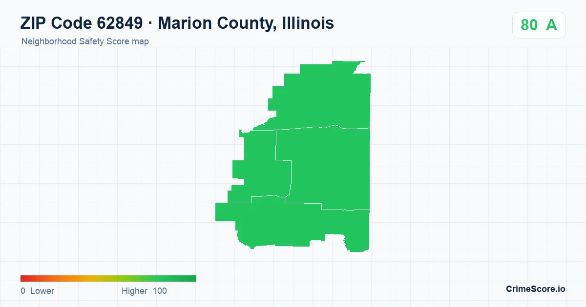 ZIP Code 62849 in Marion County, Illinois neighborhood Safety Score map