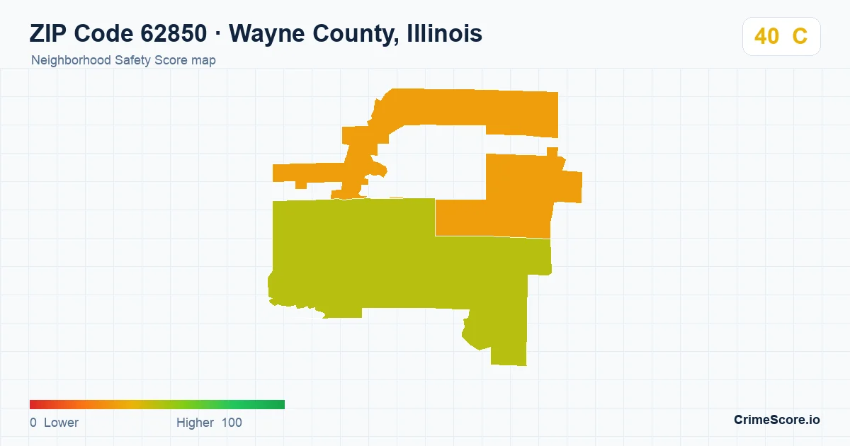 ZIP Code 62850 in Wayne County, Illinois neighborhood Safety Score map