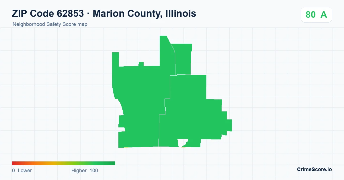 ZIP Code 62853 in Marion County, Illinois neighborhood Safety Score map