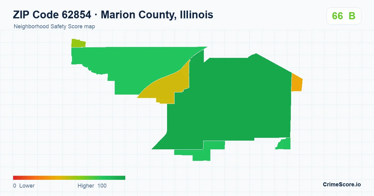 ZIP Code 62854 in Marion County, Illinois neighborhood Safety Score map