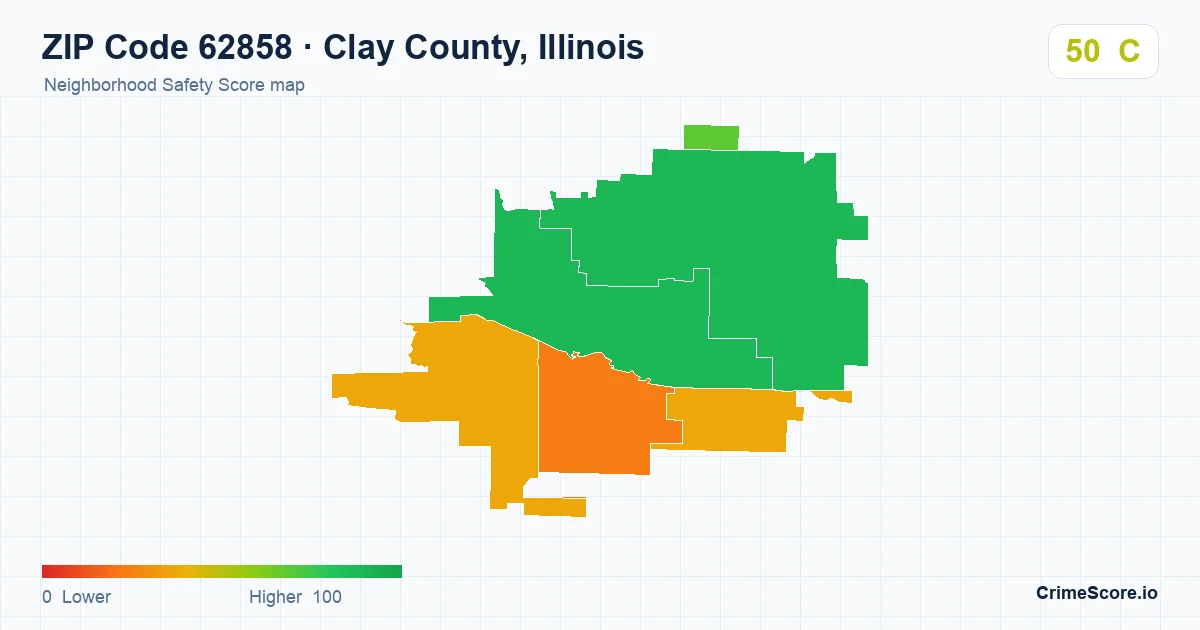 ZIP Code 62858 in Clay County, Illinois neighborhood Safety Score map