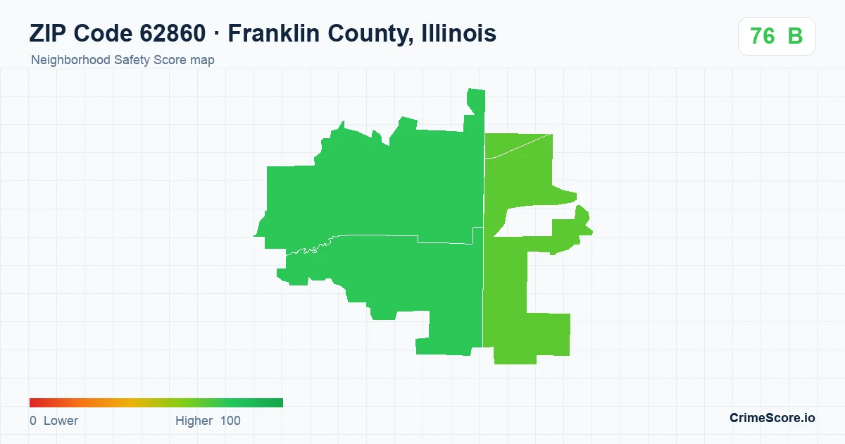 ZIP Code 62860 in Franklin County, Illinois neighborhood Safety Score map
