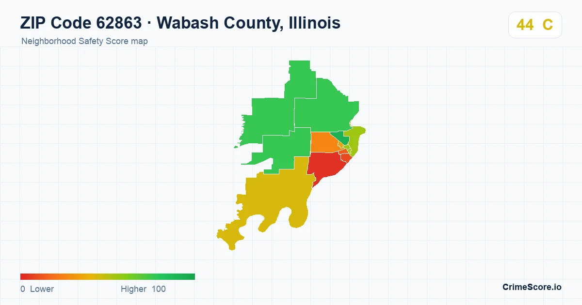 ZIP Code 62863 in Wabash County, Illinois neighborhood Safety Score map
