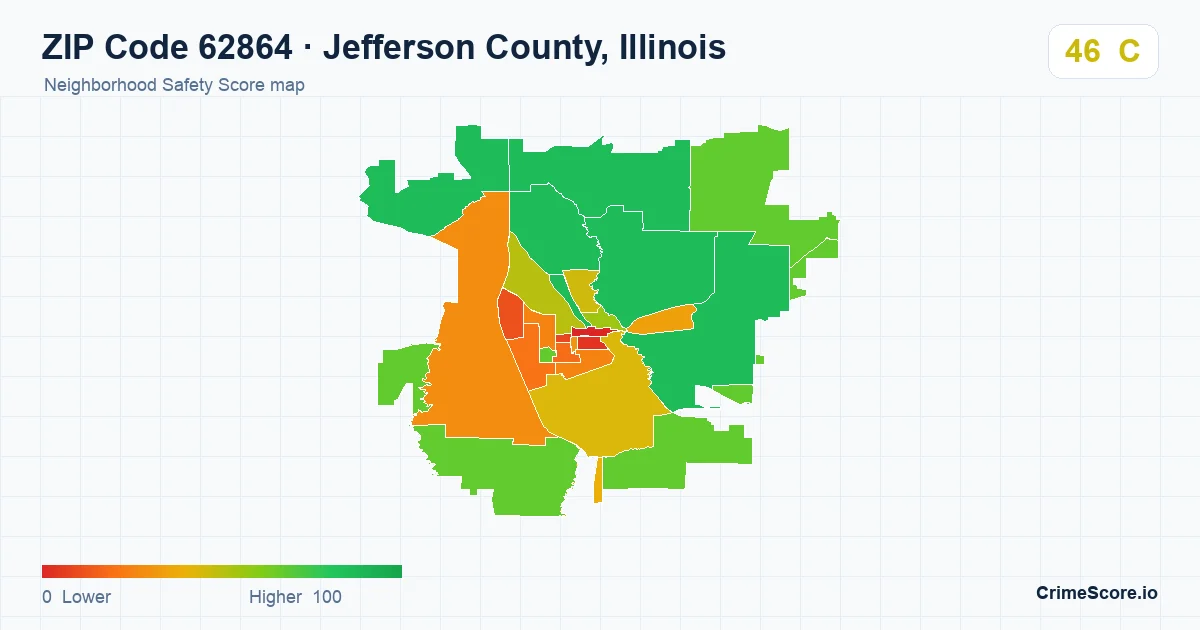 ZIP Code 62864 in Jefferson County, Illinois neighborhood Safety Score map