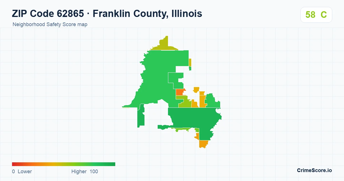 ZIP Code 62865 in Franklin County, Illinois neighborhood Safety Score map