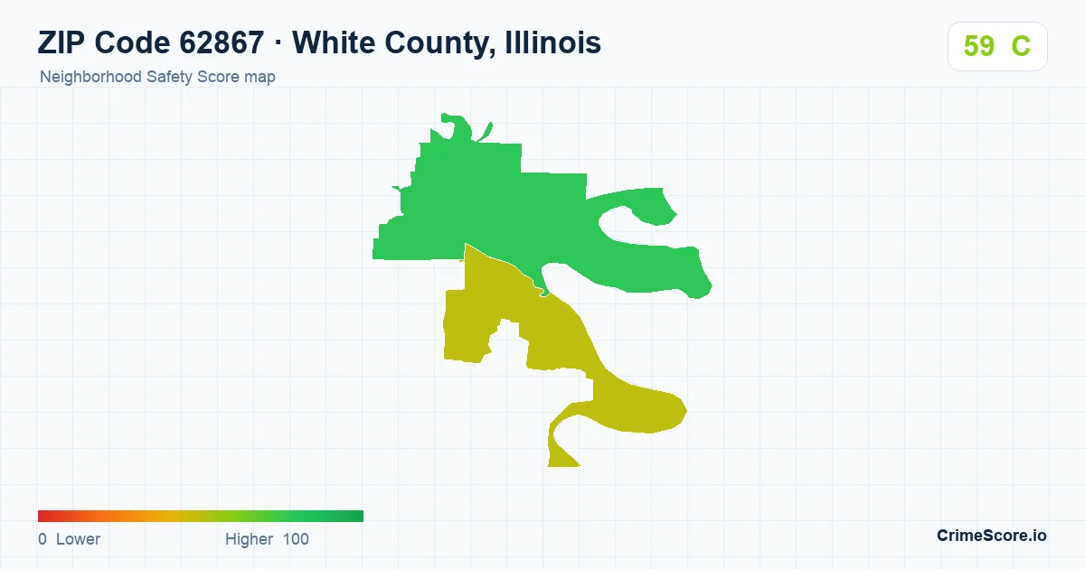 ZIP Code 62867 in White County, Illinois neighborhood Safety Score map