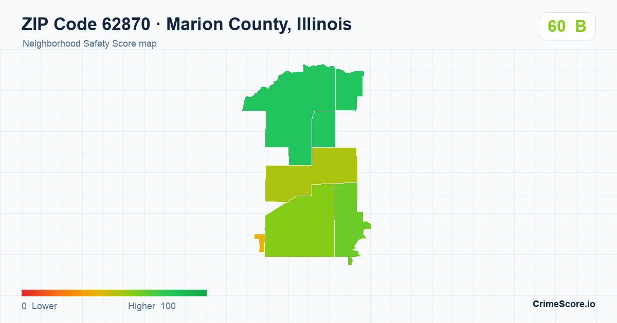 ZIP Code 62870 in Marion County, Illinois neighborhood Safety Score map
