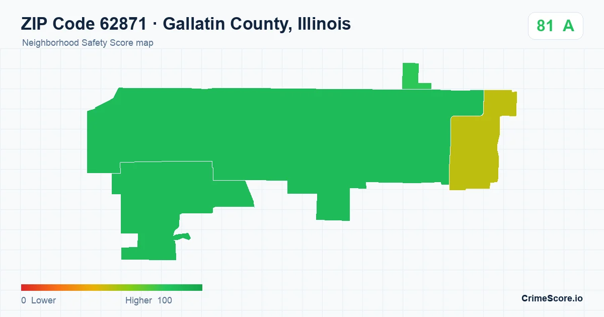 ZIP Code 62871 in Gallatin County, Illinois neighborhood Safety Score map