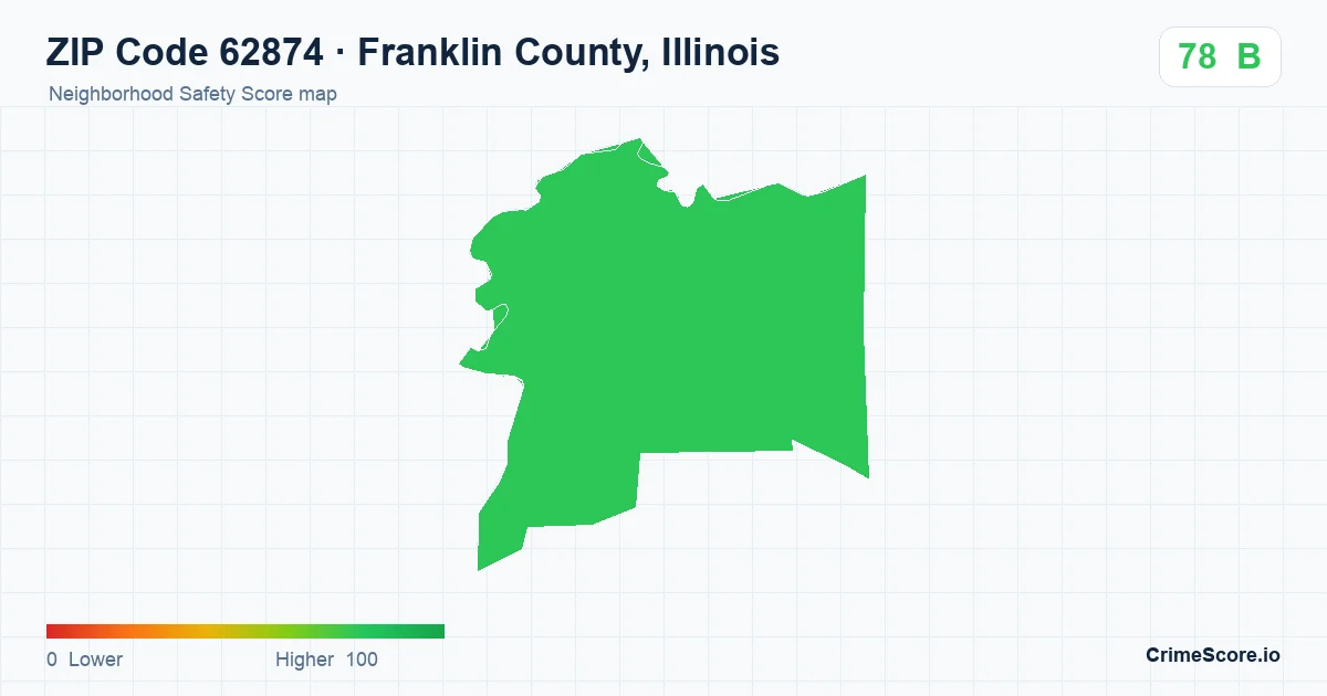 ZIP Code 62874 in Franklin County, Illinois neighborhood Safety Score map