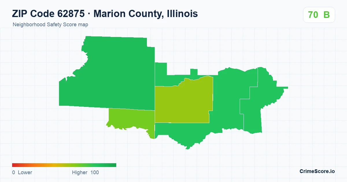 ZIP Code 62875 in Marion County, Illinois neighborhood Safety Score map