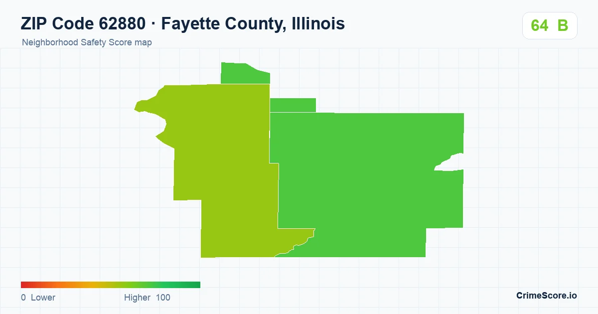 ZIP Code 62880 in Fayette County, Illinois neighborhood Safety Score map