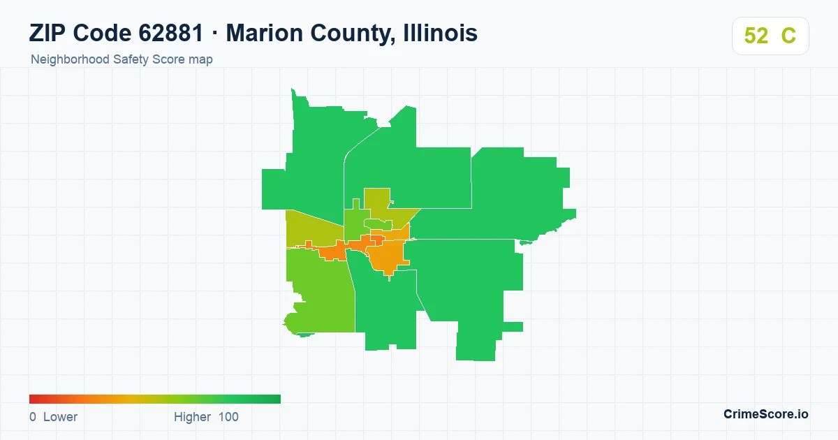 ZIP Code 62881 in Marion County, Illinois neighborhood Safety Score map