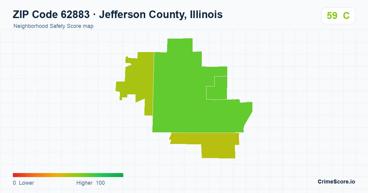 ZIP Code 62883 in Jefferson County, Illinois neighborhood Safety Score map