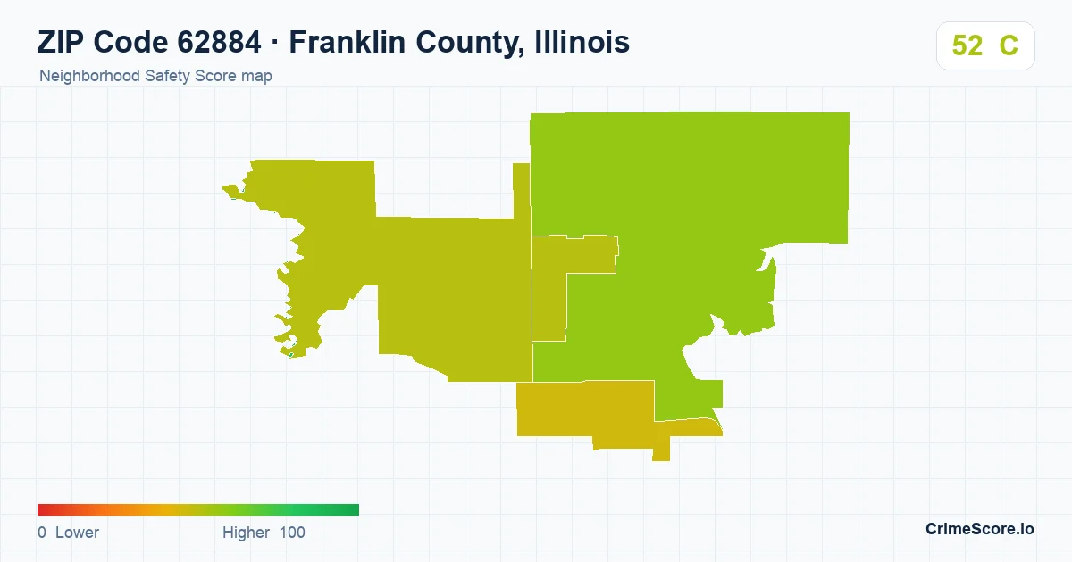 ZIP Code 62884 in Franklin County, Illinois neighborhood Safety Score map