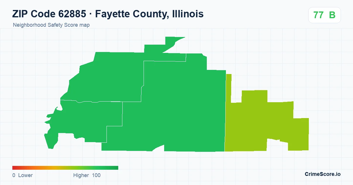 ZIP Code 62885 in Fayette County, Illinois neighborhood Safety Score map