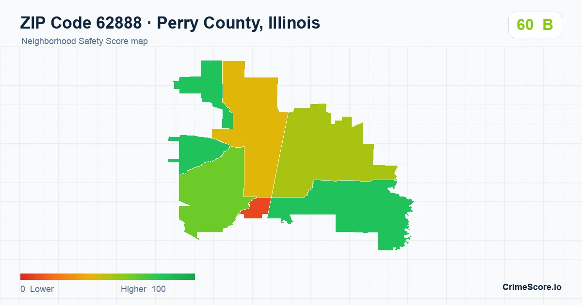 ZIP Code 62888 in Perry County, Illinois neighborhood Safety Score map