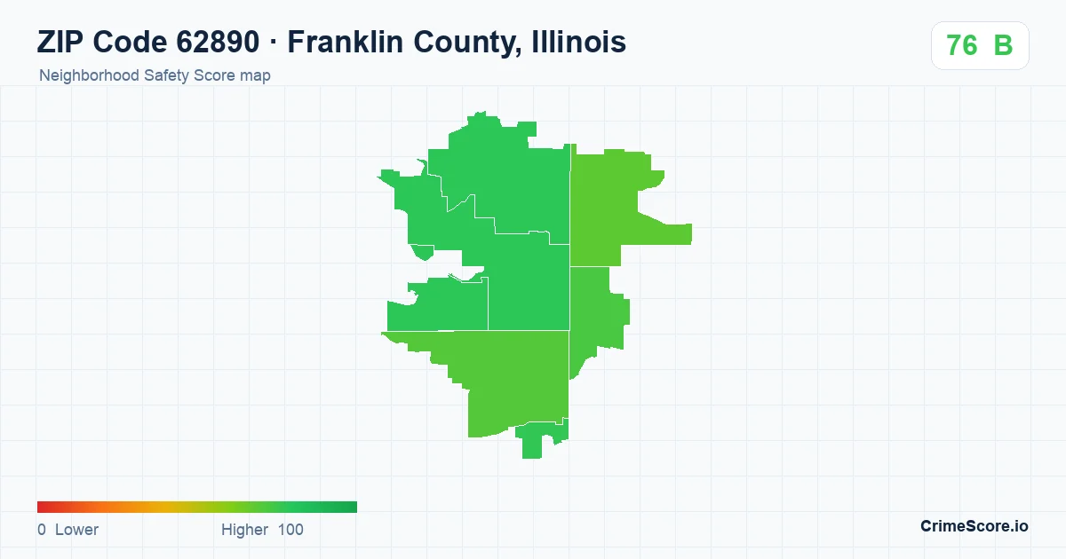 ZIP Code 62890 in Franklin County, Illinois neighborhood Safety Score map