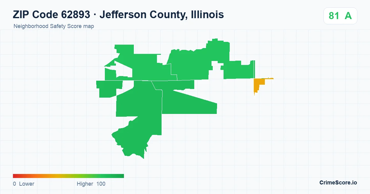 ZIP Code 62893 in Jefferson County, Illinois neighborhood Safety Score map