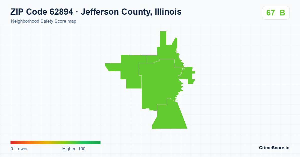 ZIP Code 62894 in Jefferson County, Illinois neighborhood Safety Score map