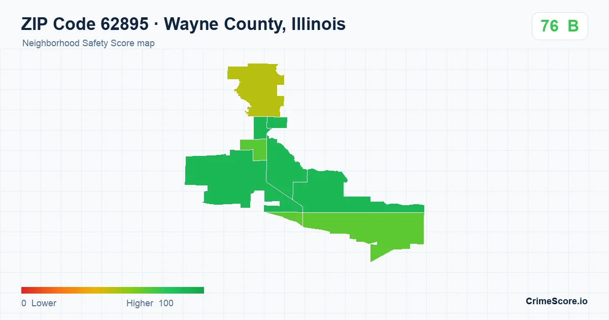 ZIP Code 62895 in Wayne County, Illinois neighborhood Safety Score map