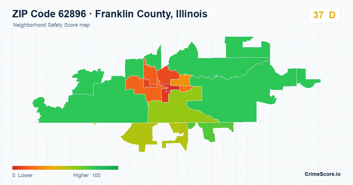 ZIP Code 62896 in Franklin County, Illinois neighborhood Safety Score map