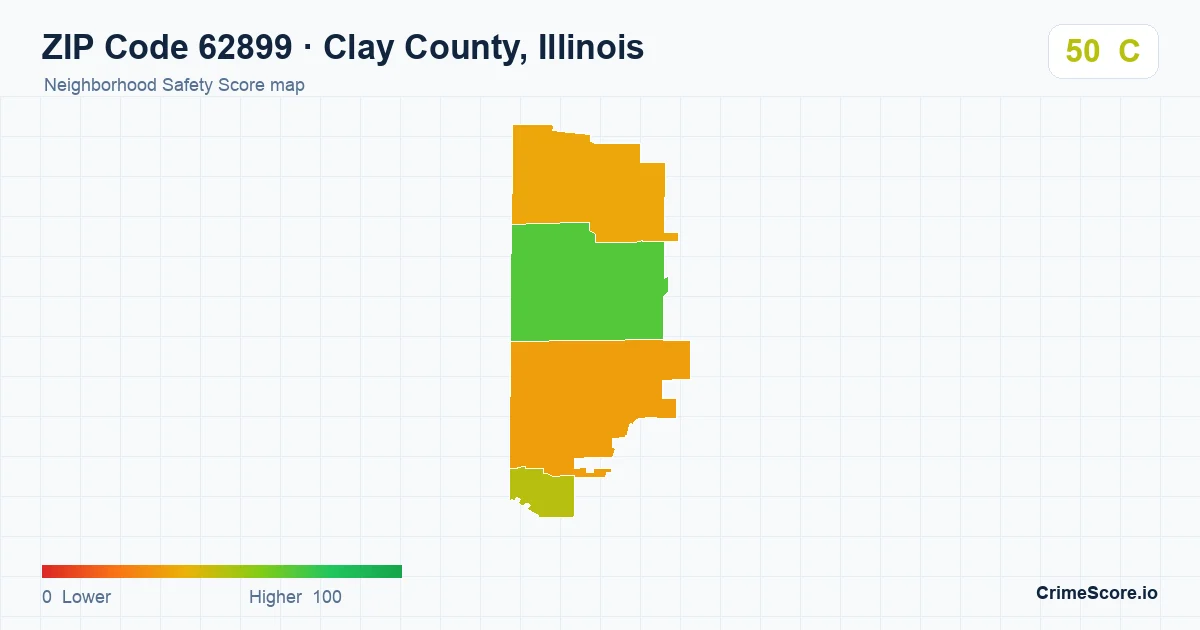 ZIP Code 62899 in Clay County, Illinois neighborhood Safety Score map