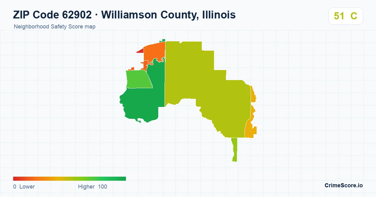 ZIP Code 62902 in Williamson County, Illinois neighborhood Safety Score map