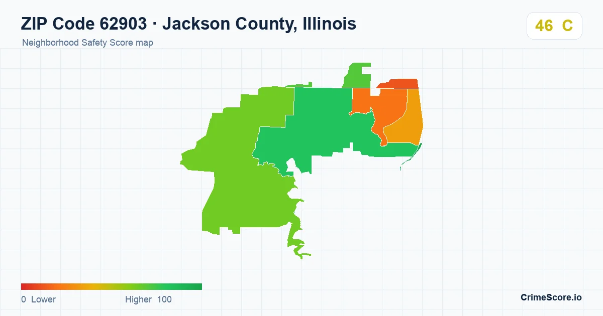 ZIP Code 62903 in Jackson County, Illinois neighborhood Safety Score map