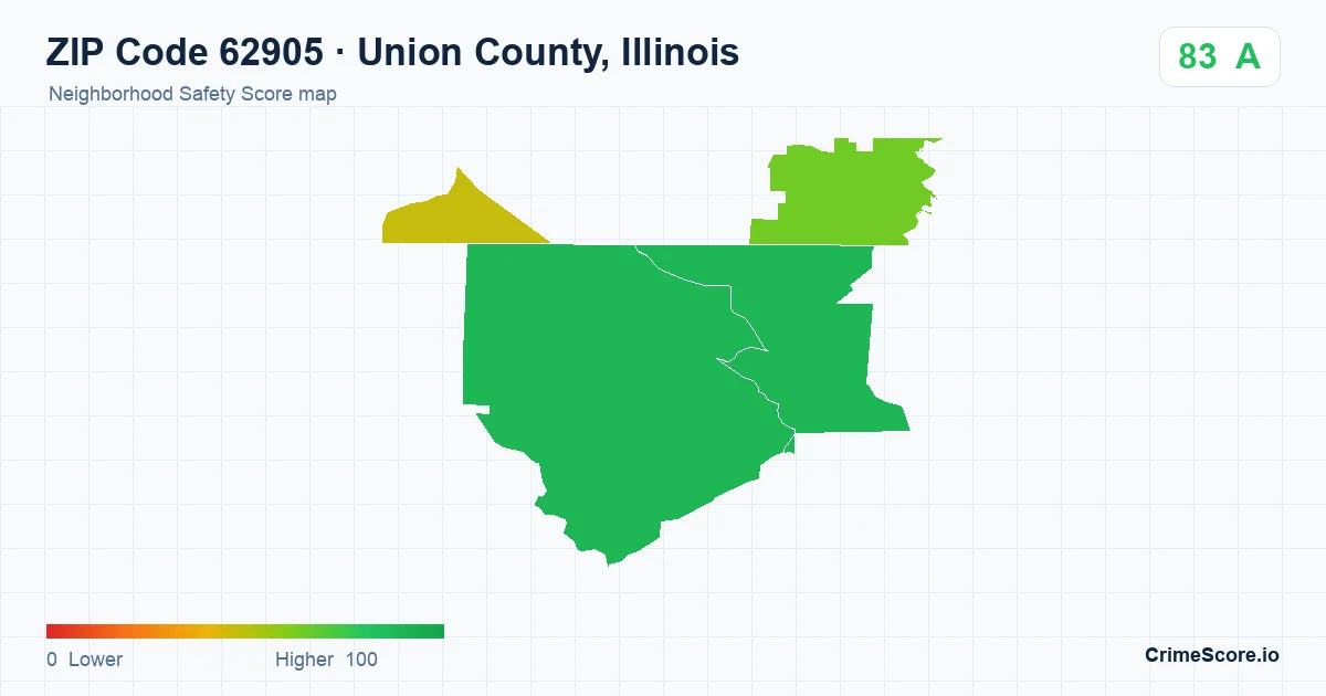 ZIP Code 62905 in Union County, Illinois neighborhood Safety Score map